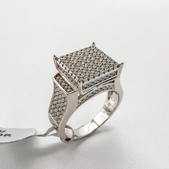 925 Sterling Sliver Moissanite Square Elevated Ring, 1.5ctw VVS Stones Hip Hop J - Picture 1 of 8